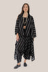 Striped coat with draped collar and long sleeves